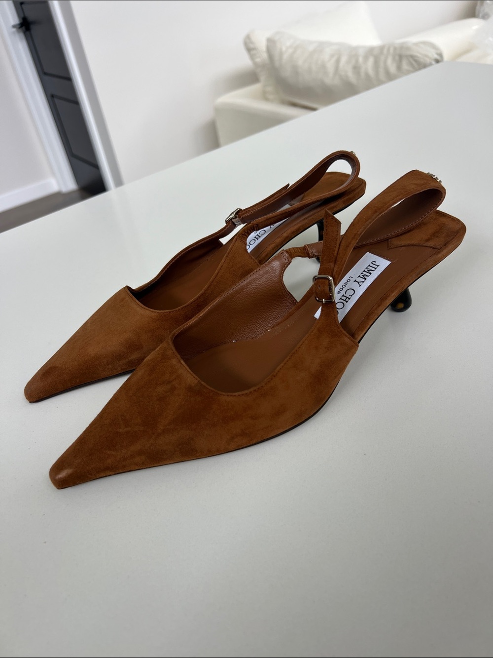 Jimmy Choo didi 45 caramel brown suede leather slingback pointed toe pumps 39